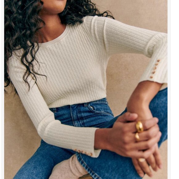 ✨ SALE✨ NWD Sezane Dita Jumper Top - Ecru Ivory French Knit Casual Soft XSmall - Picture 1 of 10